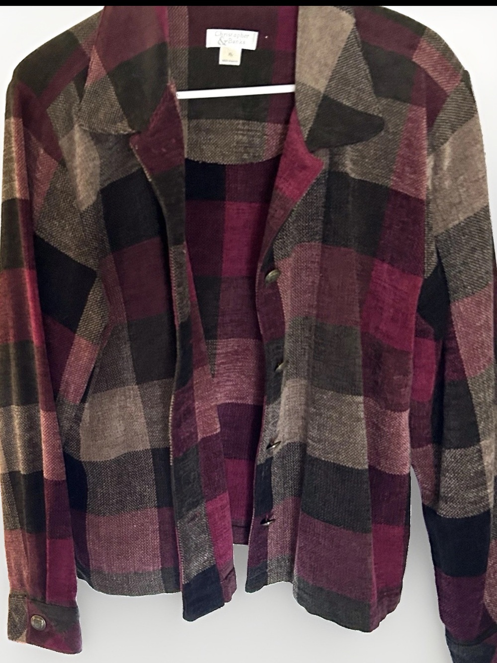Christopher & Banks Plaid Button-Front Jacket in Burgundy and Brown